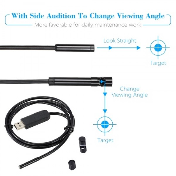 Endoscope for Android mobile phone 0.3MP Endoscope with 7MM lens and 6 lights USB transfer interface 1 meter