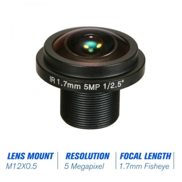 1.7mm Fisheye Lens HD 5.0 Megapixel M12 Mount 1/2.5" F2.0 For CCTV IP Camer