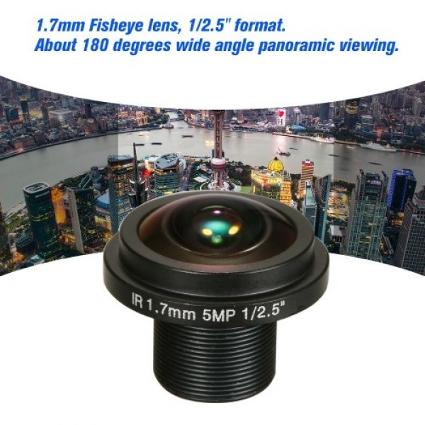 1.7mm Fisheye Lens HD 5.0 Megapixel M12 Mount 1/2.5" F2.0 For CCTV IP Camer