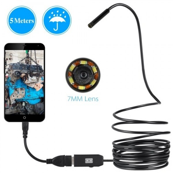 Endoscope for Android mobile phone 0.3MP Endoscope with 7MM lens and 6 lights USB transfer interface 1 meter