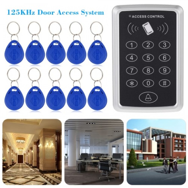 125KHz Single Door Proximity RFID Card Access Control System Keypad Include 10pcs ID Keyfobs