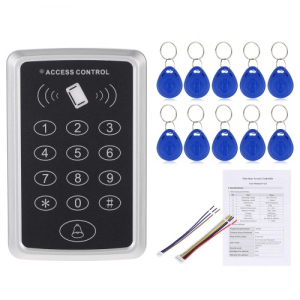 125KHz Single Door Proximity RFID Card Access Control System Keypad Include 10pcs ID Keyfobs