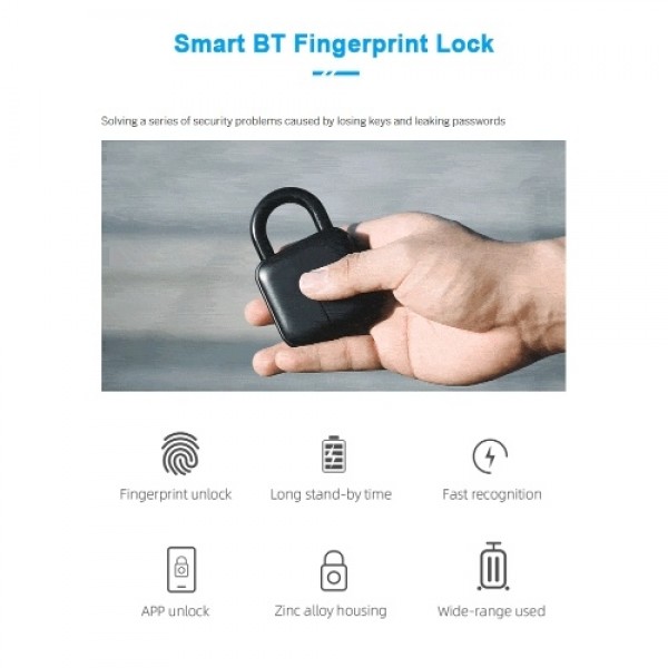 Smart Padlock Fingerprint &amp; APP Unlocking 300mAh Rechargeable Fingerprint BT Lock