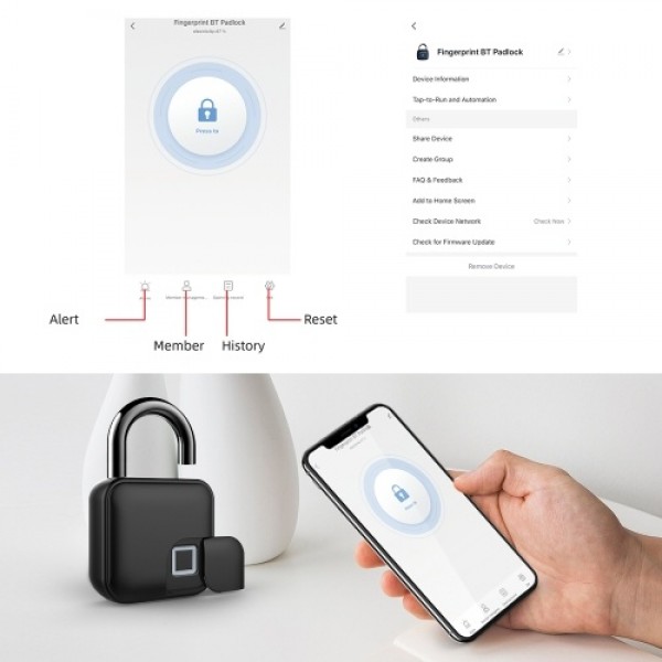 Smart Padlock Fingerprint &amp; APP Unlocking 300mAh Rechargeable Fingerprint BT Lock