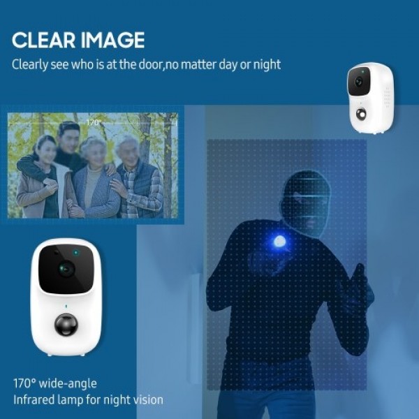 Smart Video Doorbell Camera Door Bell with 170° View Night Vision Motion Detection 2 Way Audio Phone App Easy Installation Direc