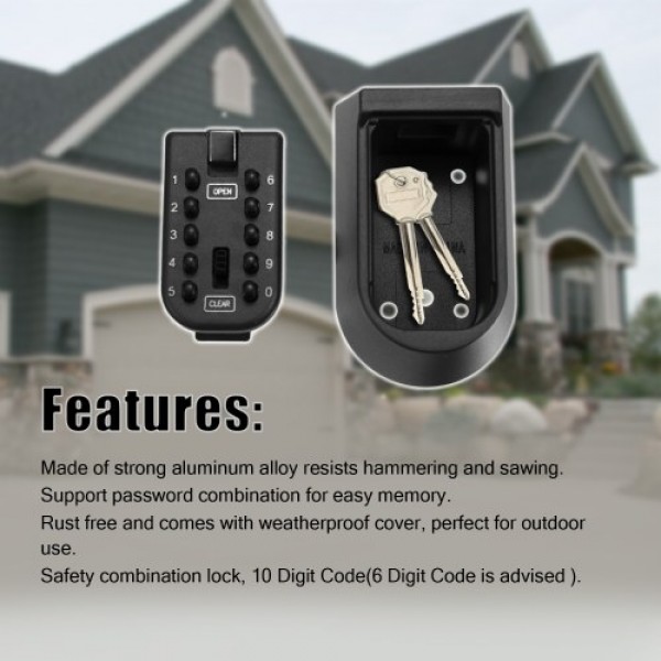 Key Safe Box Aluminium Alloy Wall Mounted Home Safety Password Security Lock Storage Boxes with Code