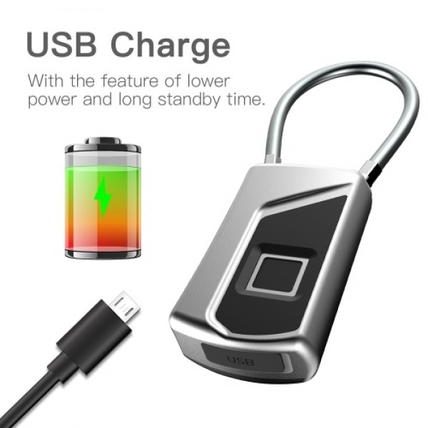 Smart Fingerprint Padlock LED Safe USB Charging Rechargeable