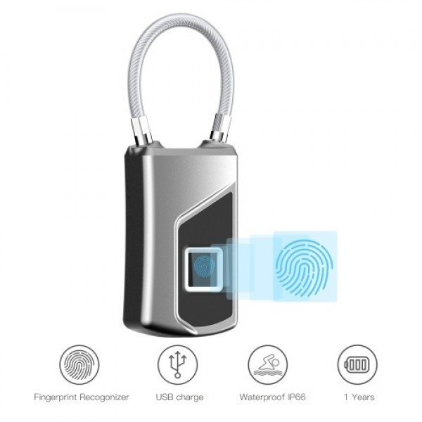 Smart Fingerprint Padlock LED Safe USB Charging Rechargeable