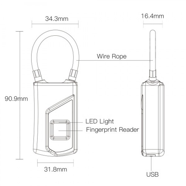 Smart Fingerprint Padlock LED Safe USB Charging Rechargeable