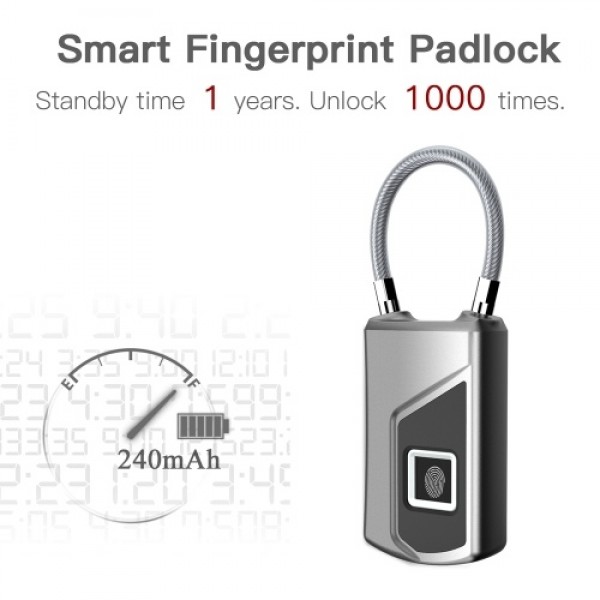 Smart Fingerprint Padlock LED Safe USB Charging Rechargeable