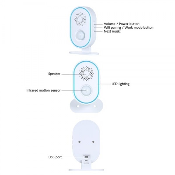 Wifi Smart Doorbell Door Chime Motion Sensor Door Bell with Alert Counting Volume Adjustment 30 Ringtones for Home Store Market 