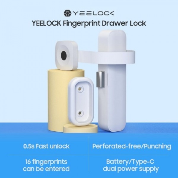 YEELOCK Smart Fingerprint Lock Keyless Drawer Lock 0.5s Fast Unlock Support 16 Fingerprints Hidden Lock