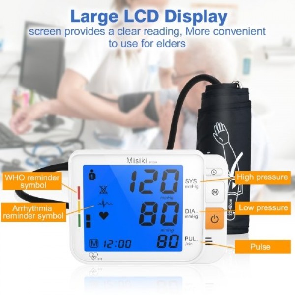 Misiki  Digital Blood Pressure Monitor, Large Cuff 0.7-1.3 Feet - Automatic Upper Arm Blood Pressure Cuff Sets Backlight LCD scr