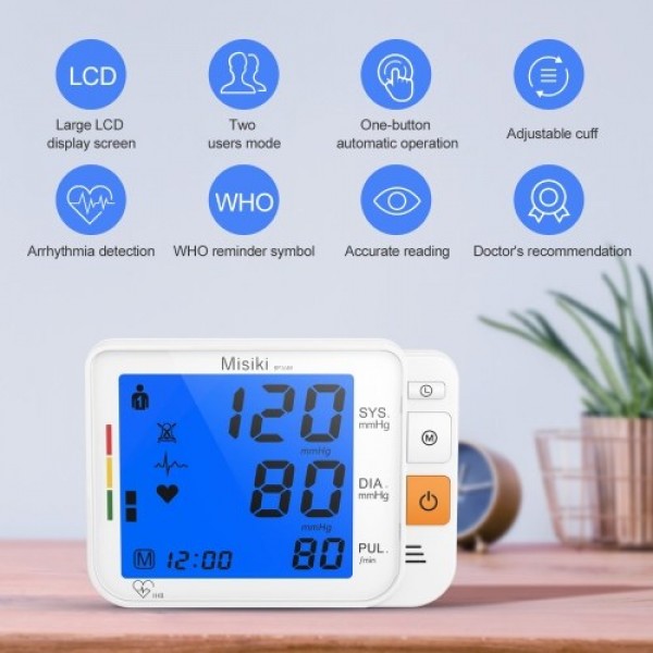 Misiki  Digital Blood Pressure Monitor, Large Cuff 0.7-1.3 Feet - Automatic Upper Arm Blood Pressure Cuff Sets Backlight LCD scr