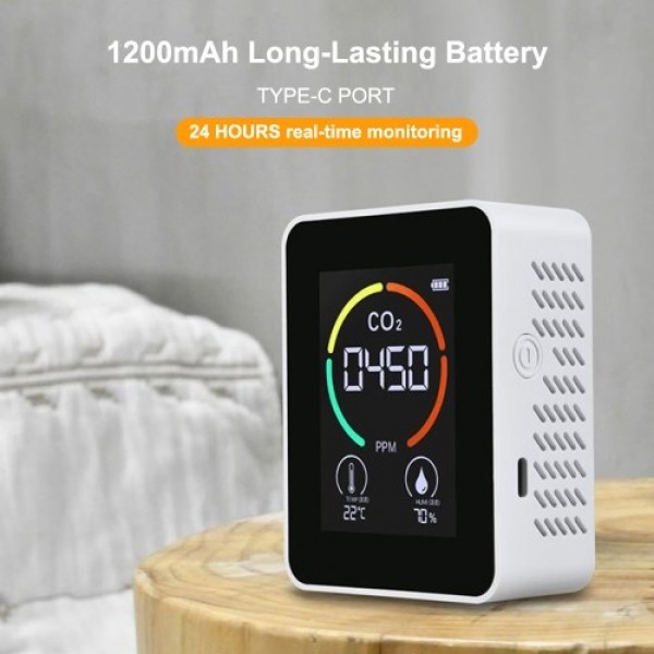 Air Quality Monitor CO₂ Detector Temperature Humidity Meter with LCD Display