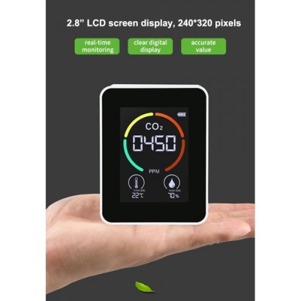 Air Quality Monitor CO₂ Detector Temperature Humidity Meter with LCD Display