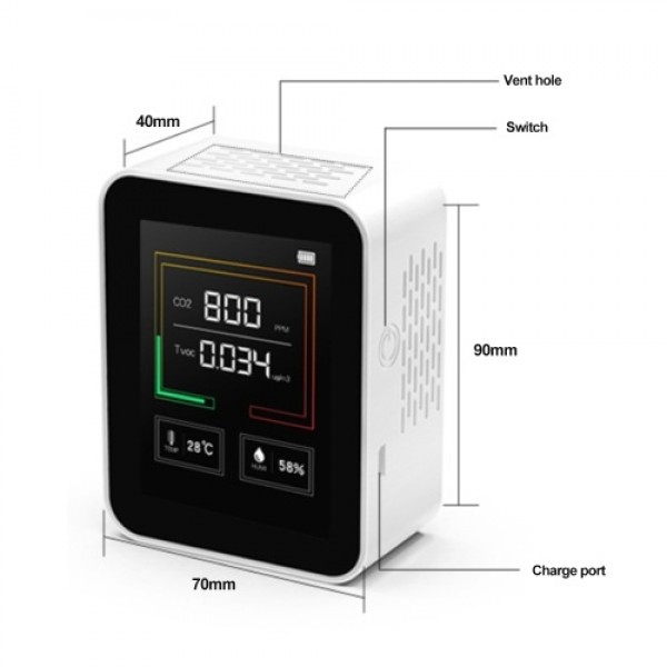 CO2 TVOC Temperature Humidity Air Quality Detector With battery