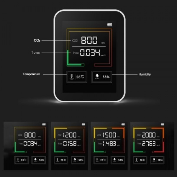 CO2 TVOC Temperature Humidity Air Quality Detector With battery