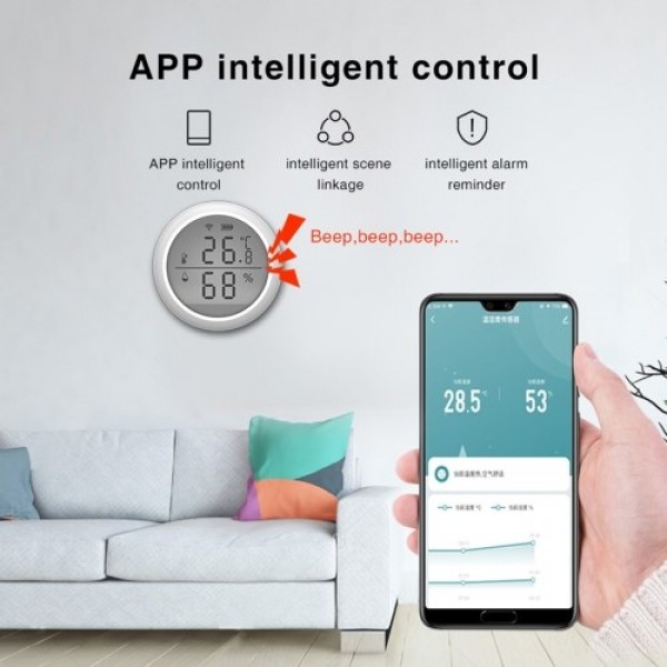 WiFi Smart Temperature Humidity Sensor Tuya APP Remote Control with LCD Screen High Accuracy T&amp;H Sensor ℃/℉ Switchable