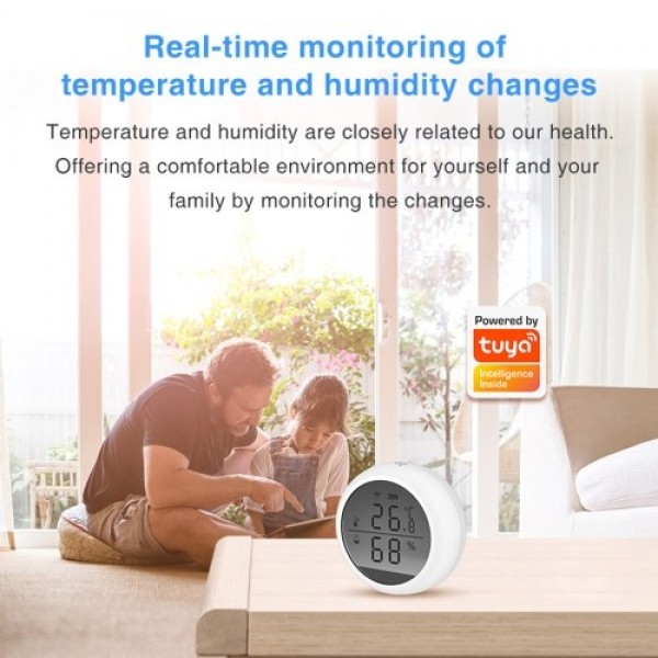 WiFi Smart Temperature Humidity Sensor Tuya APP Remote Control with LCD Screen High Accuracy T&amp;H Sensor ℃/℉ Switchable