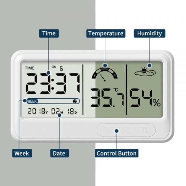 Electronic Digital Hygrometer Humidity Meters Gauge with Time Date LCD Display Clock