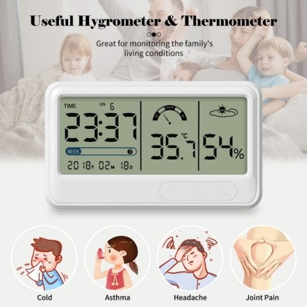 Electronic Digital Hygrometer Humidity Meters Gauge with Time Date LCD Display Clock