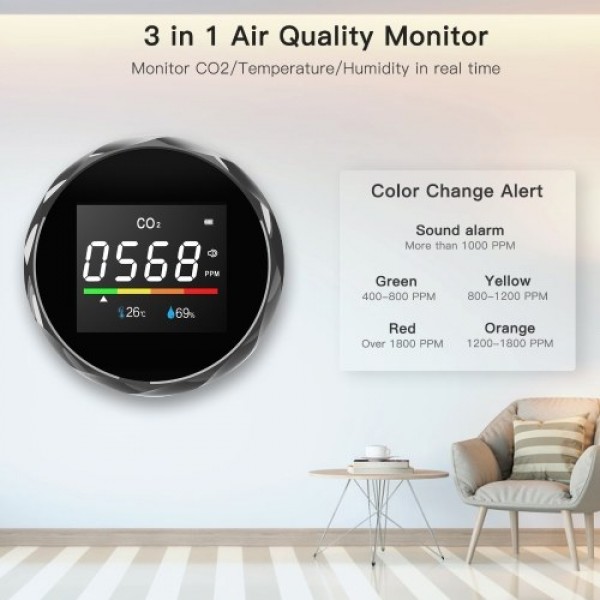 3 in 1 Carbon Dioxide Meter Temperature/Humidity Air Quality Monitor