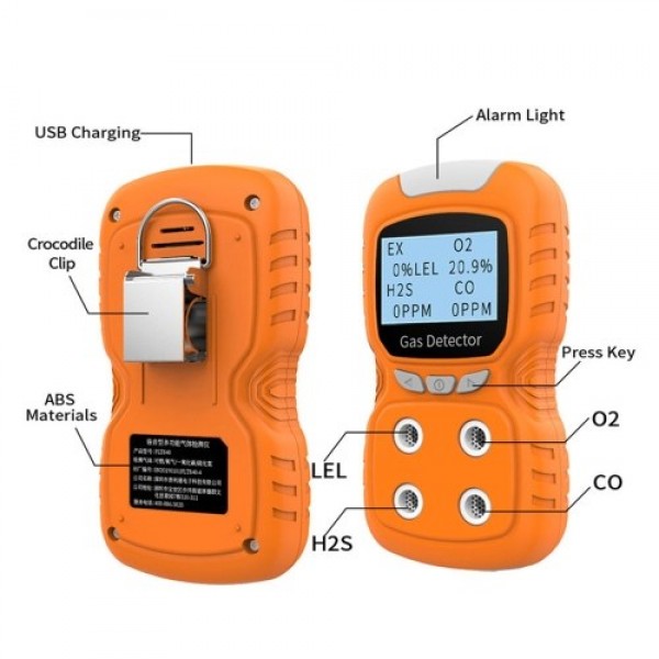 4-Gas Monitor Meter Tester Analyzer Portable Gas Detector CO Monitor Digital Toxic Gas Detector Rechargeable LCD Display Sound L