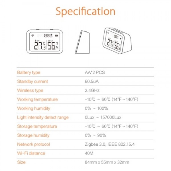 NEO Coolcam Tuya Smart Life Zigbee Temperature And Humidity Sensor