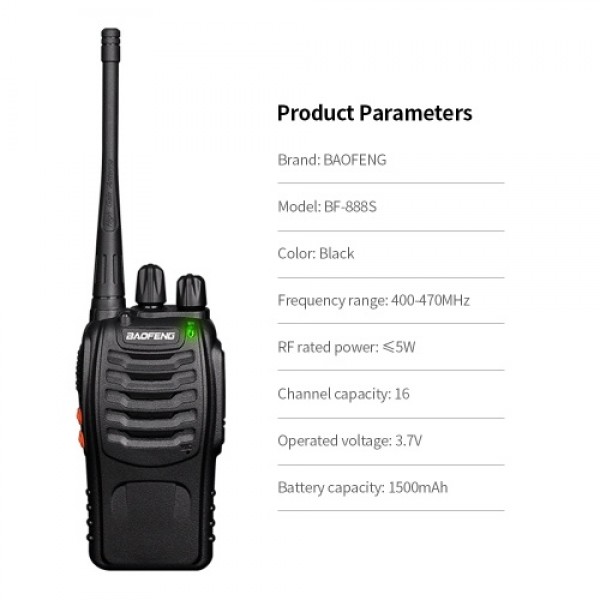 BAOFENG BF-888S UHF 400-470MHz FM Transceiver Two-way Radio Portable Handheld Walkie Talkie Long Distance 2PCS US Plug