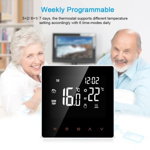 Smart Thermostat Water/Gas Boiler Digital Temperature Controller Touchscreen LCD Display Week Programmable Anti-freeze Function 