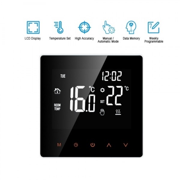 Smart Thermostat Water/Gas Boiler Digital Temperature Controller Touchscreen LCD Display Week Programmable Anti-freeze Function 