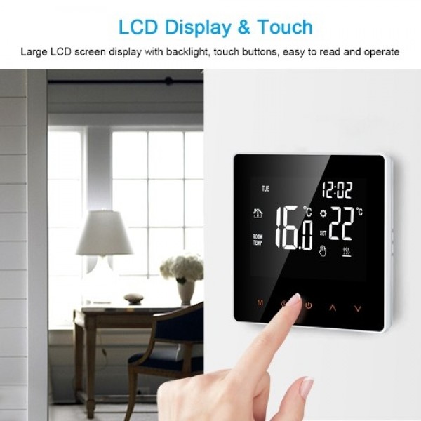 Smart Thermostat Water/Gas Boiler Digital Temperature Controller Touchscreen LCD Display Week Programmable Anti-freeze Function 