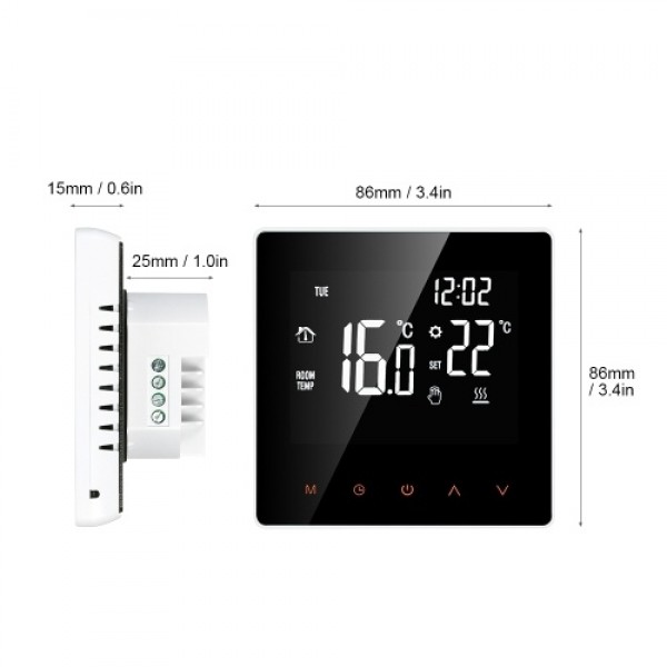 Smart Thermostat Water/Gas Boiler Digital Temperature Controller Touchscreen LCD Display Week Programmable Anti-freeze Function 