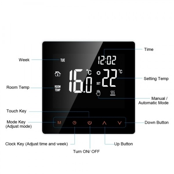 Smart Thermostat Water/Gas Boiler Digital Temperature Controller Touchscreen LCD Display Week Programmable Anti-freeze Function 