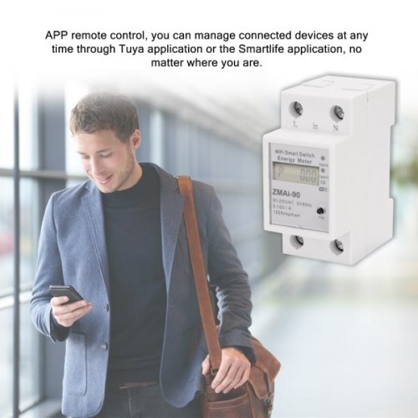 Single-Phase Din Rail Wifi Intelligent Energy Meter Power Consumption Kwh Meter Wattmeter Support Smartlife/Tuya App Control