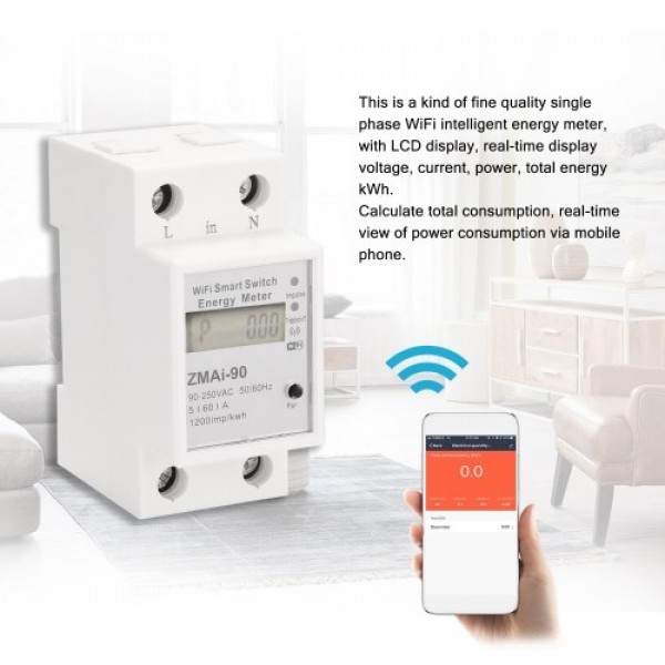 Single-Phase Din Rail Wifi Intelligent Energy Meter Power Consumption Kwh Meter Wattmeter Support Smartlife/Tuya App Control