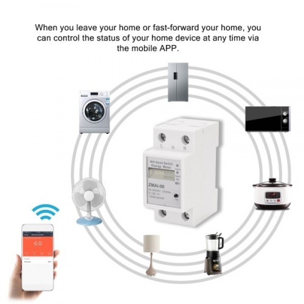 Single-Phase Din Rail Wifi Intelligent Energy Meter Power Consumption Kwh Meter Wattmeter Support Smartlife/Tuya App Control