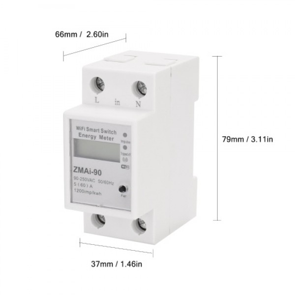 Single-Phase Din Rail Wifi Intelligent Energy Meter Power Consumption Kwh Meter Wattmeter Support Smartlife/Tuya App Control