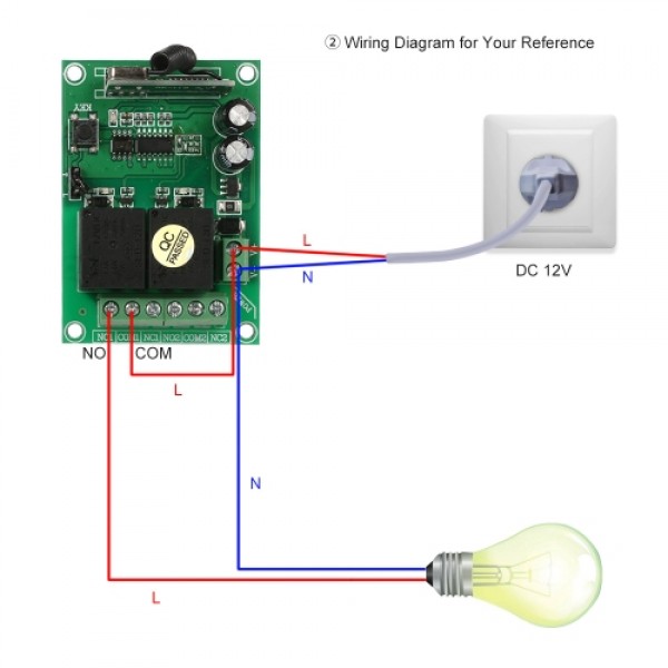 Smart Home 433Mhz RF DC 12V 2CH Learning Code Wireless Remote Control Switch