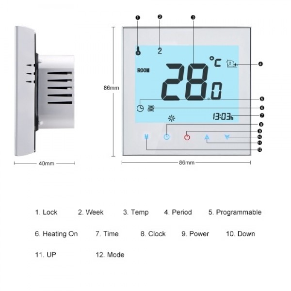 THP1000-UHPW Electric Heating Thermostat Smart WiFi Digital Temperature Controller Tuya/SmartLife APP Control Backlit LCD Displa