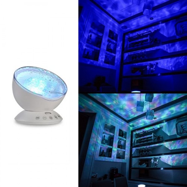 Multicolor Ocean Wave Light Projector Nightlight with Mini Music Player for Living Room and Bedroom Novelty Baby Lamp Blue