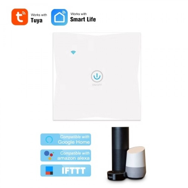 Wifi Smart Wall Touch Switch 1 Gang Glass Panel Mobile APP Tuya/Touch Control Timer No Hub Required Compatible with Google Home/