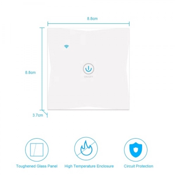 Wifi Smart Wall Touch Switch 1 Gang Glass Panel Mobile APP Tuya/Touch Control Timer No Hub Required Compatible with Google Home/