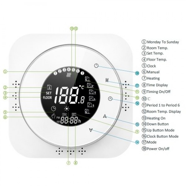 95-240V Programmable Thermostat 5+1+1 Six Periods Touchscreen LCD with Backlight Boiler Heating Thermoregulator Temperature Cont