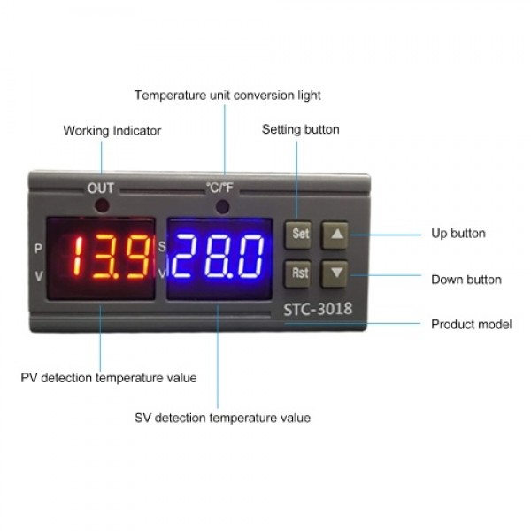 STC-3018 Temperature Controller, Digital LED Display Thermostat 12V