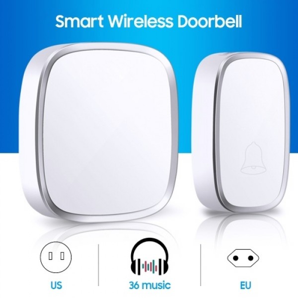 Smart Wireless Doorbell Home Waterproof Outdoor Doorbell with 36 Music/Volume Adjustment Security Door Bell 100-260V