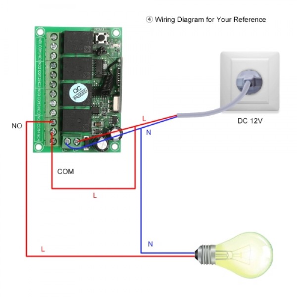 Smart Home 433Mhz RF 4CH Wireless Remote Control Switch +1*Remote Control 1527