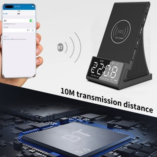 10W Wirelessly Charge BT Radio Alarm Clock Speaker