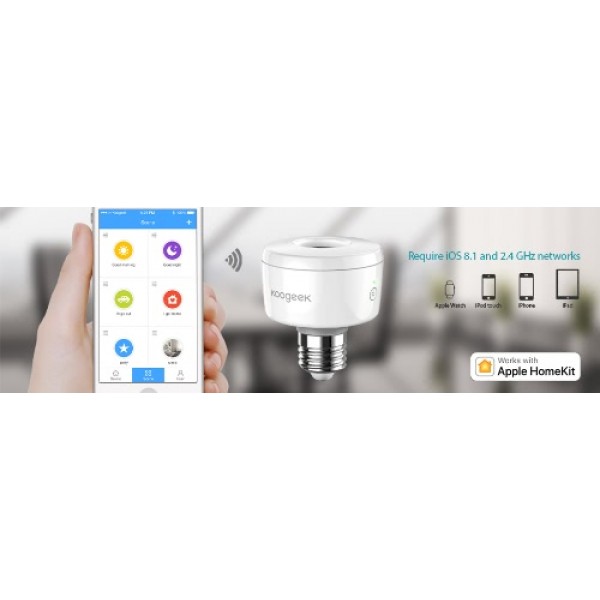 Koogeek Wi-Fi Enabled Smart Socket E26 Light Bulb Adapter Monitor Power Works with Apple HomeKit Support Siri Voice Control Home